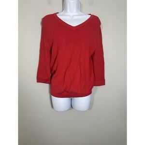 NWT Belford New York 100% Pima Cotton V-Neck Sweater Crimson Red Women's Size XS
